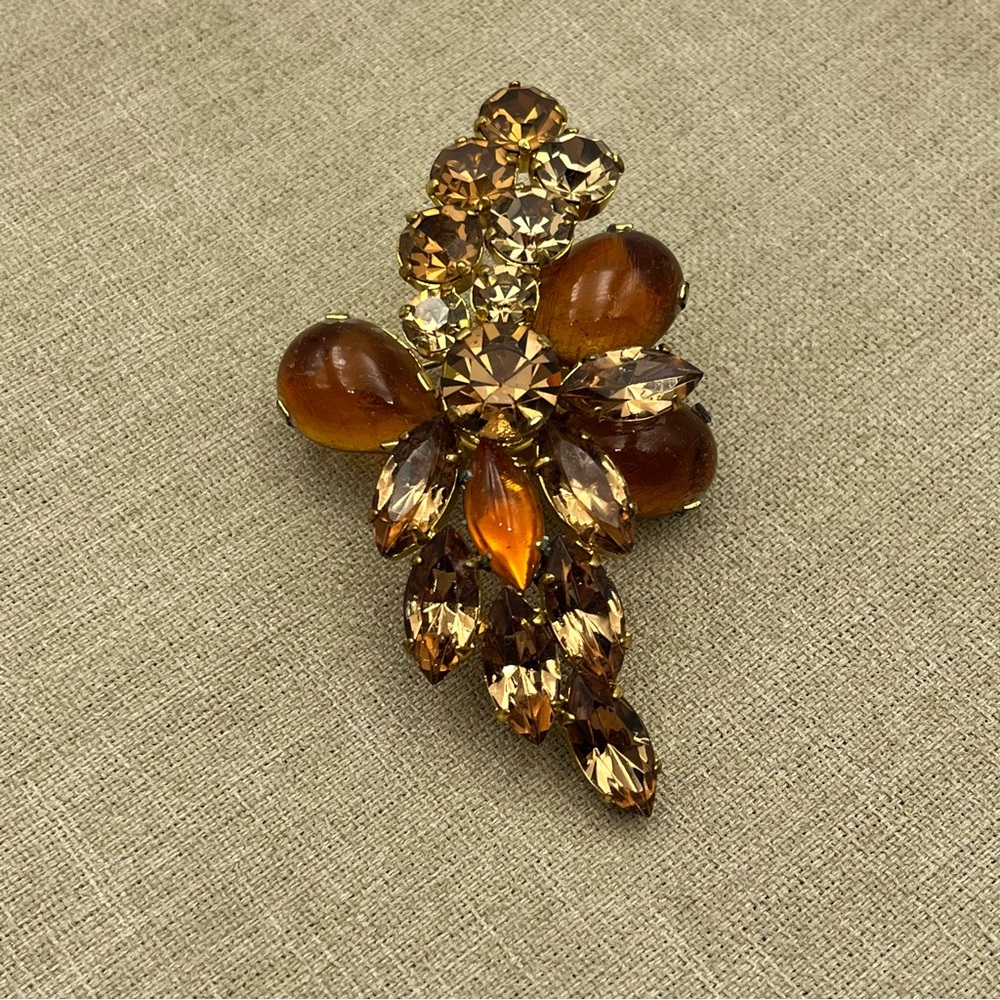Vintage orange jelly belly glass cabochon Austria brooch
